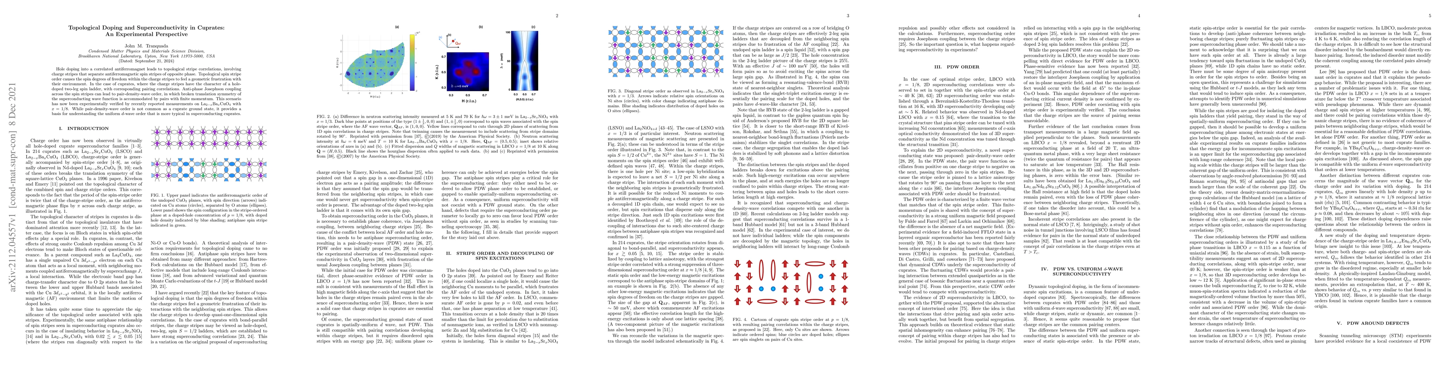 Thumbnail for Topological Doping and Superconductivity in Cuprates: An Experimental
  Perspective