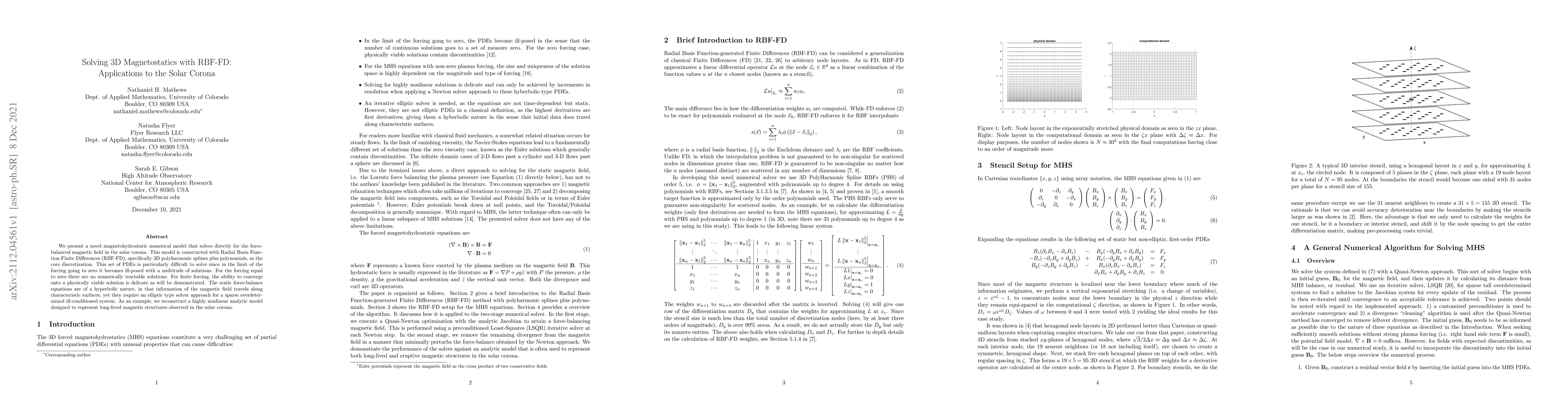 Thumbnail for Solving 3D Magnetohydrostatics with RBF-FD: Applications to the Solar
  Corona