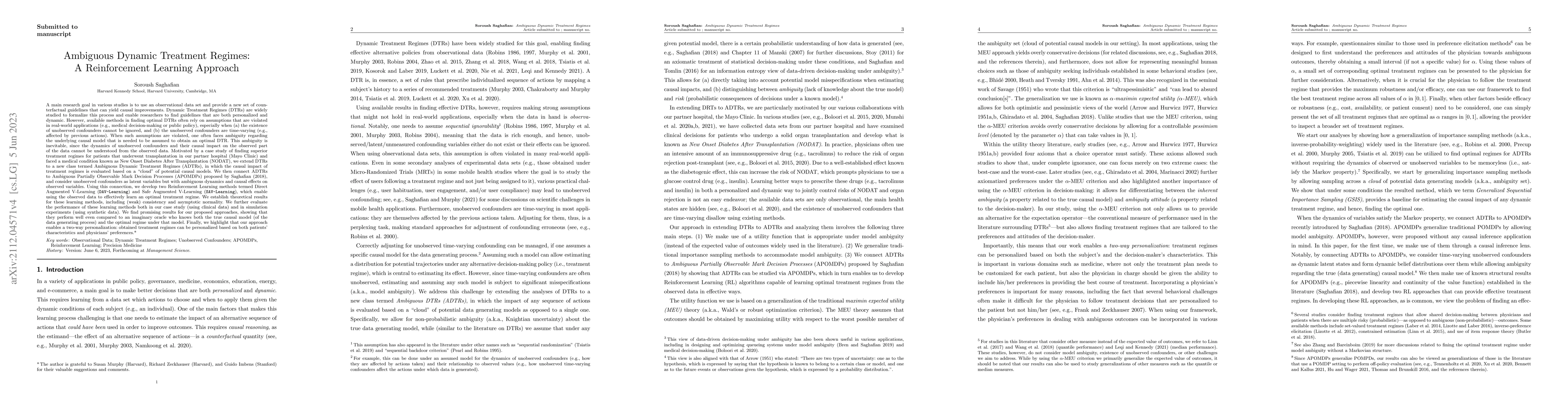 Thumbnail for Ambiguous Dynamic Treatment Regimes: A Reinforcement Learning Approach