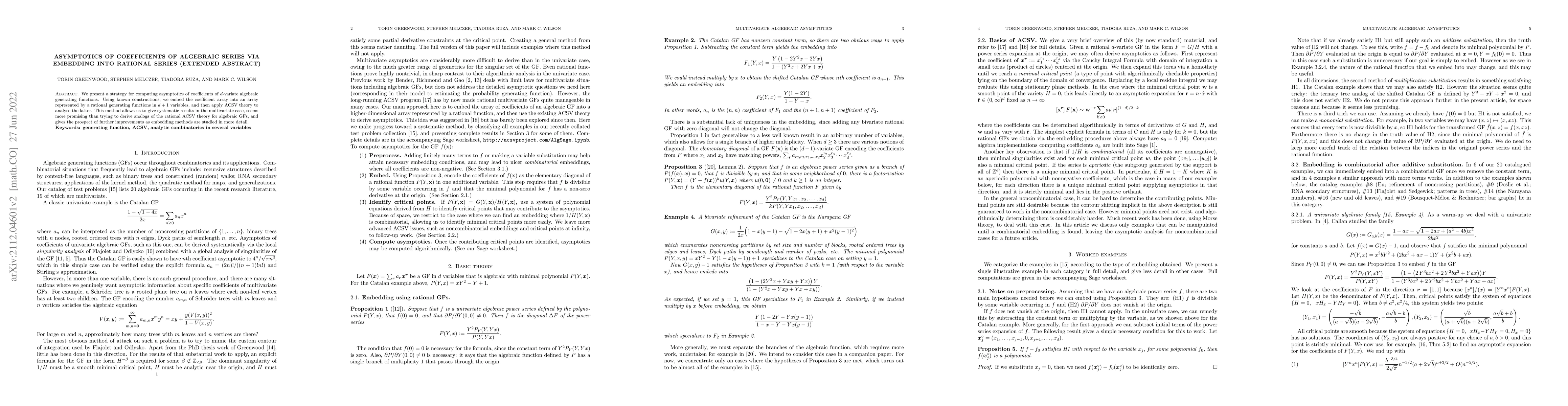 Thumbnail for Asymptotics of coefficients of algebraic series via embedding into
  rational series (extended abstract)