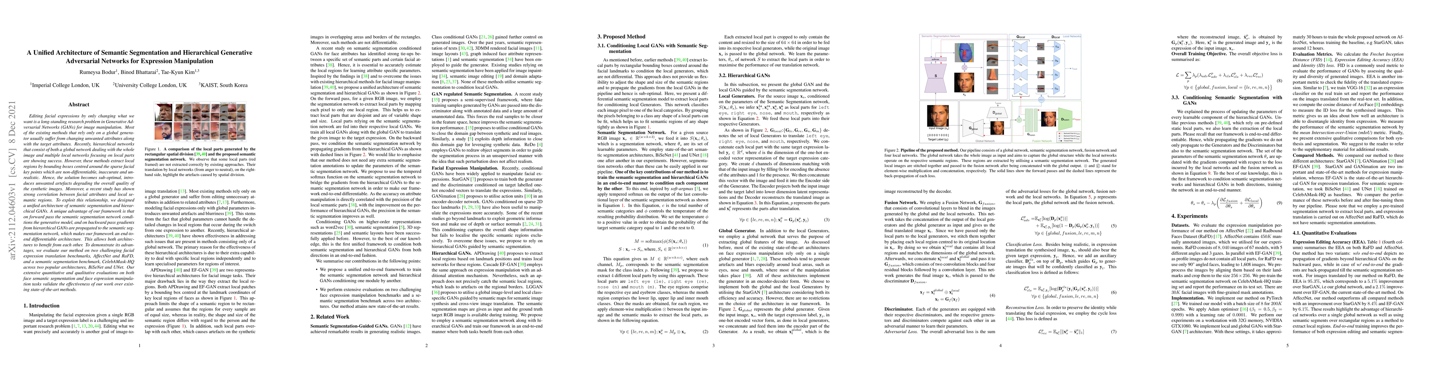 Thumbnail for A Unified Architecture of Semantic Segmentation and Hierarchical
  Generative Adversarial Networks for Expression Manipulation