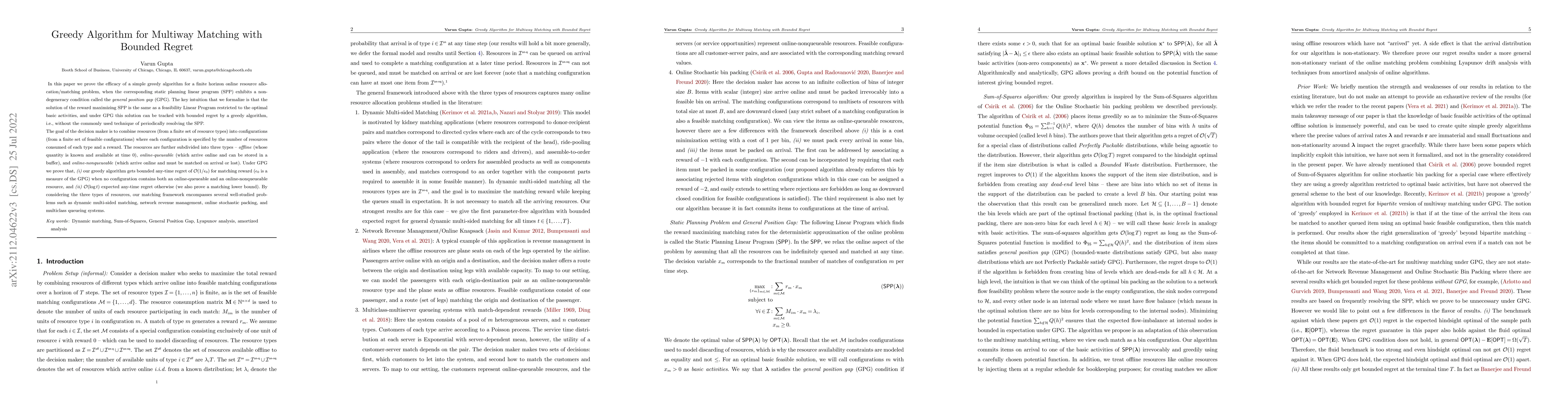Thumbnail for Greedy Algorithm for Multiway Matching with Bounded Regret