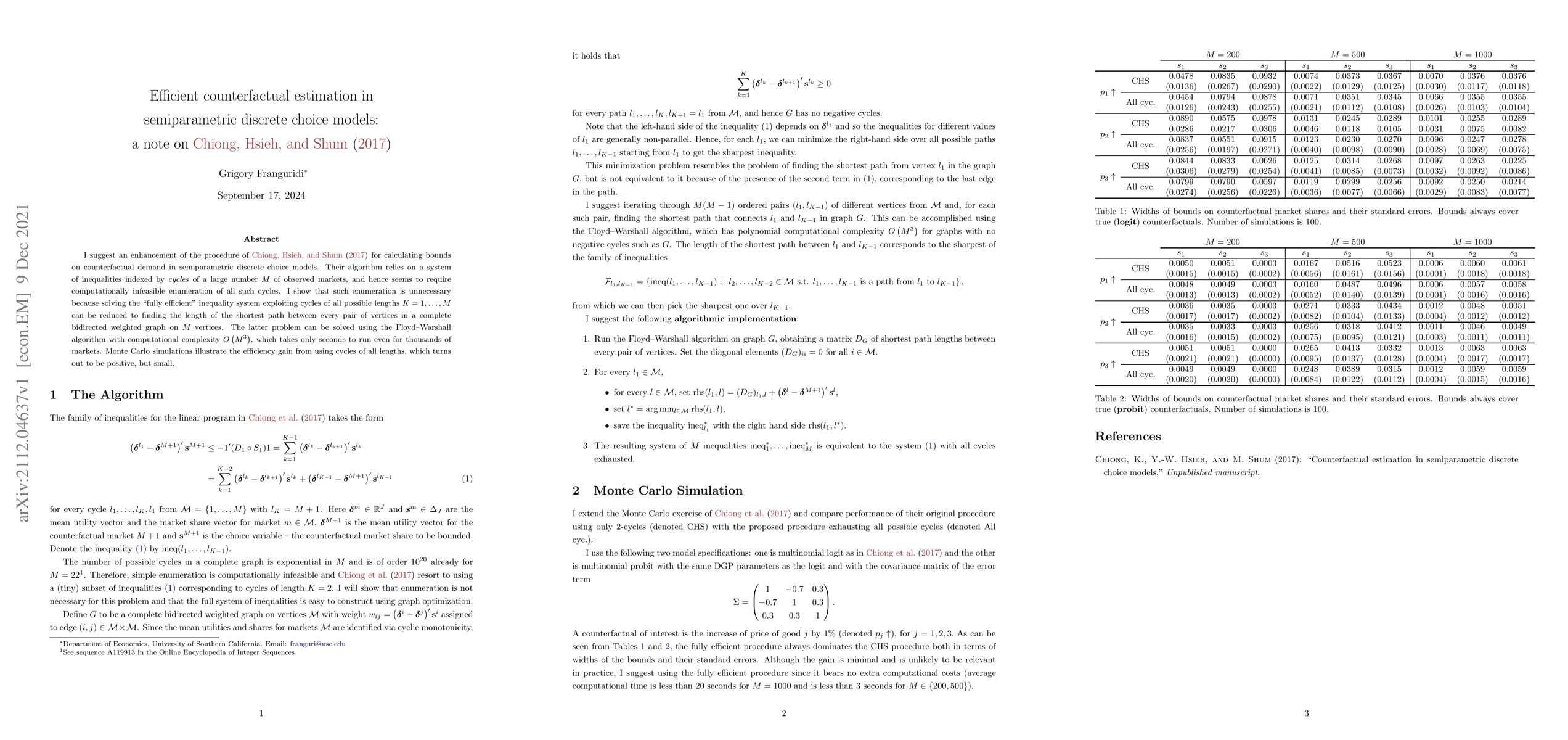Thumbnail for Efficient counterfactual estimation in semiparametric discrete choice
  models: a note on Chiong, Hsieh, and Shum (2017)