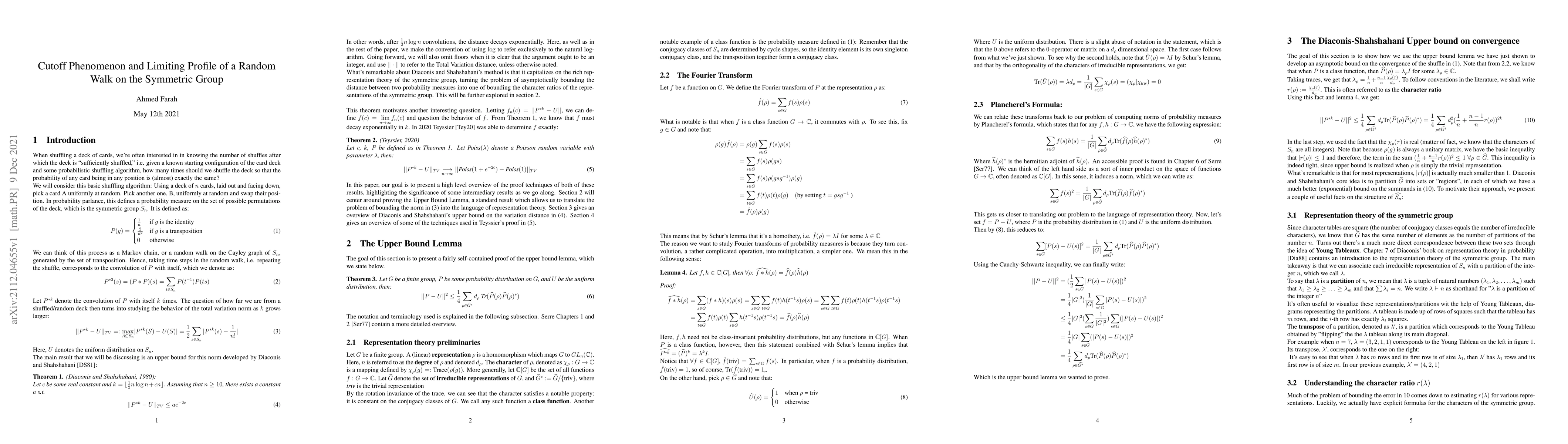 Thumbnail for Cutoff Phenomenon and Limiting Profile of a Random Walk on the Symmetric
  Group
