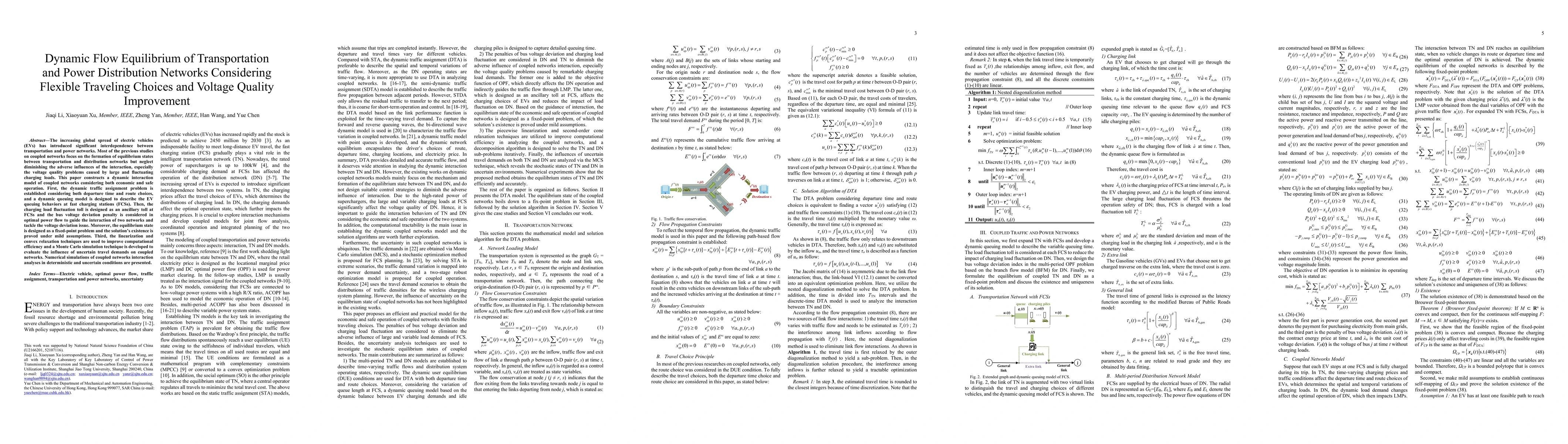 Thumbnail for Dynamic Flow Equilibrium of Transportation and Power Distribution
  Networks Considering Flexible Traveling Choices and Voltage Quality
  Improvement