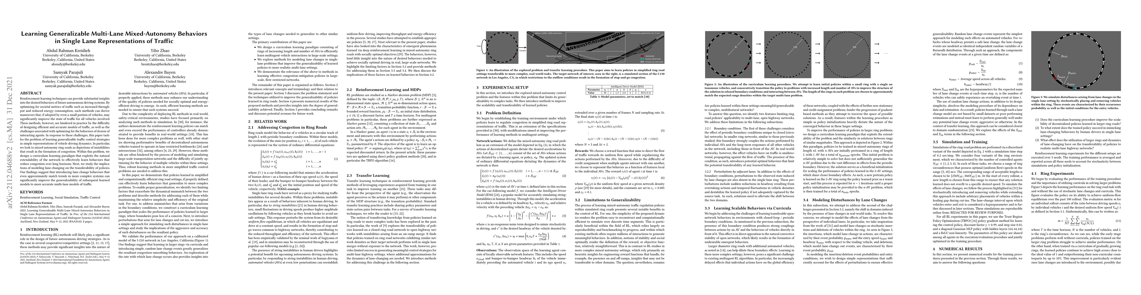 Thumbnail for Learning Generalizable Multi-Lane Mixed-Autonomy Behaviors in Single
  Lane Representations of Traffic