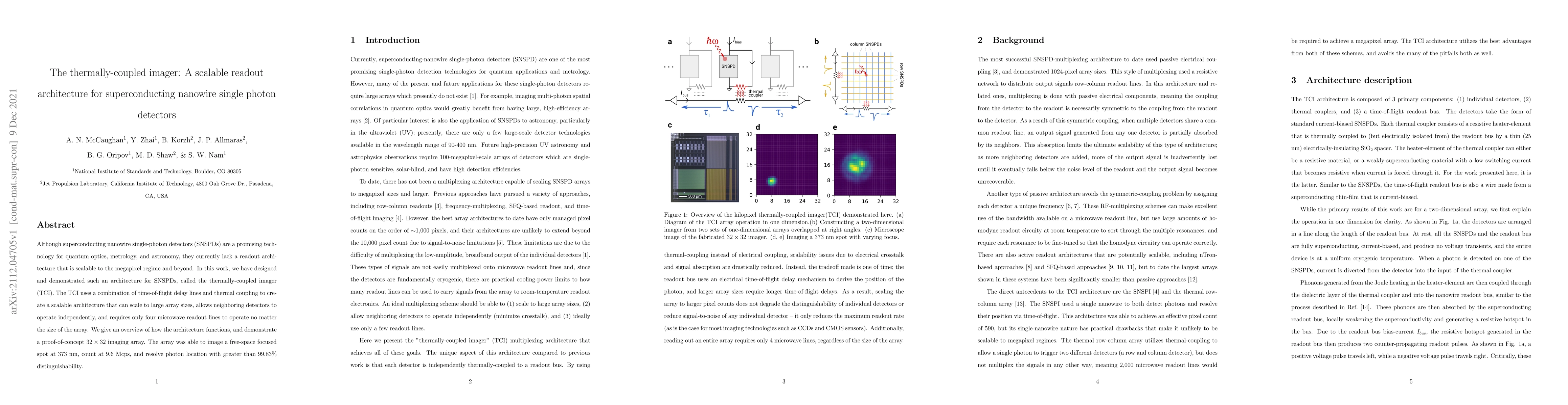 Thumbnail for The thermally-coupled imager: A scalable readout architecture for
  superconducting nanowire single photon detectors
