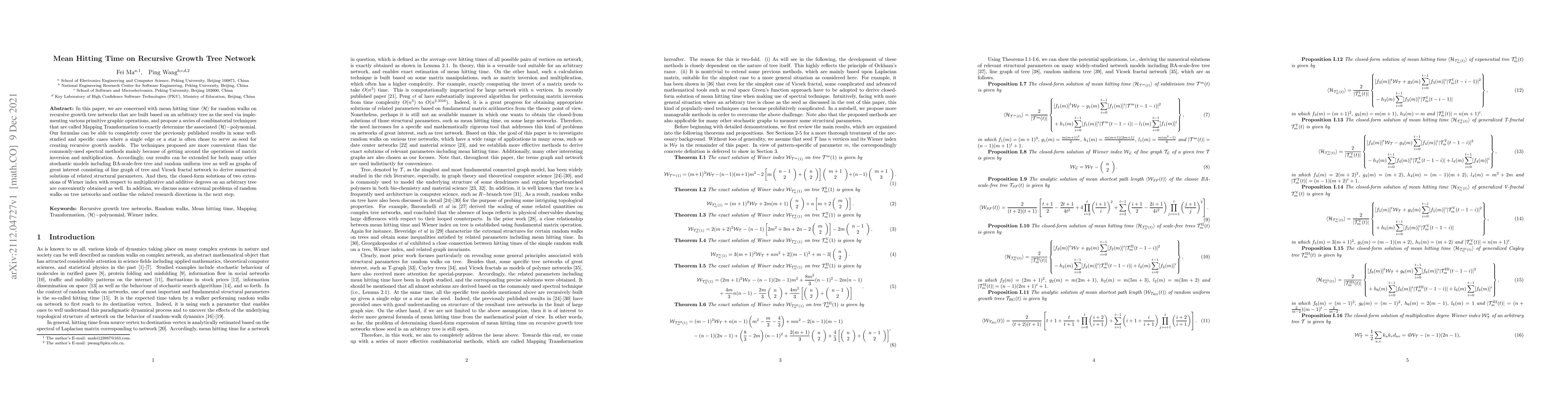 Thumbnail for Mean Hitting Time on Recursive Growth Tree Network