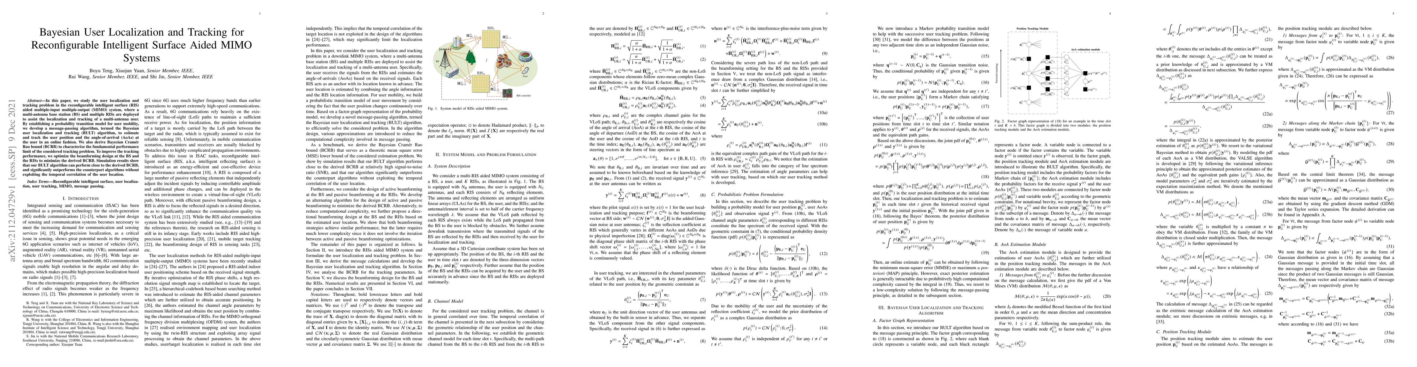 Thumbnail for Bayesian User Localization and Tracking for Reconfigurable Intelligent
  Surface Aided MIMO Systems
