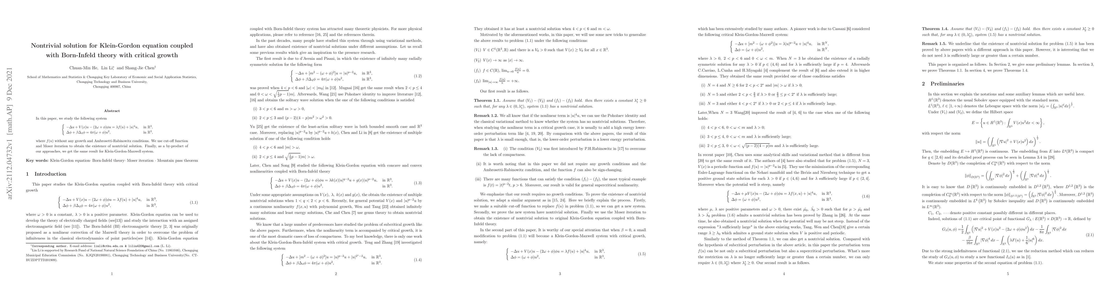 Thumbnail for Nontrivial solution for Klein-Gordon equation coupled with Born-Infeld
  theory with critical growth