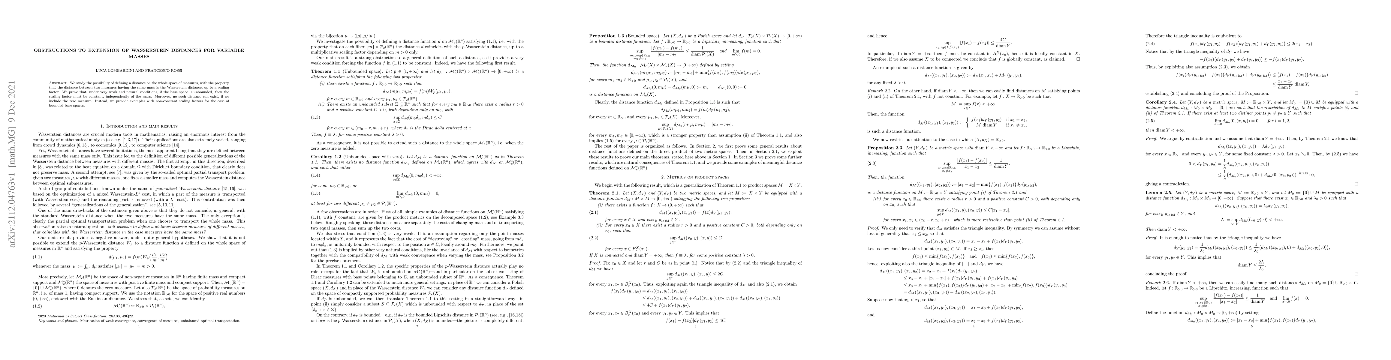 Thumbnail for Obstructions to extension of Wasserstein distances for variable masses