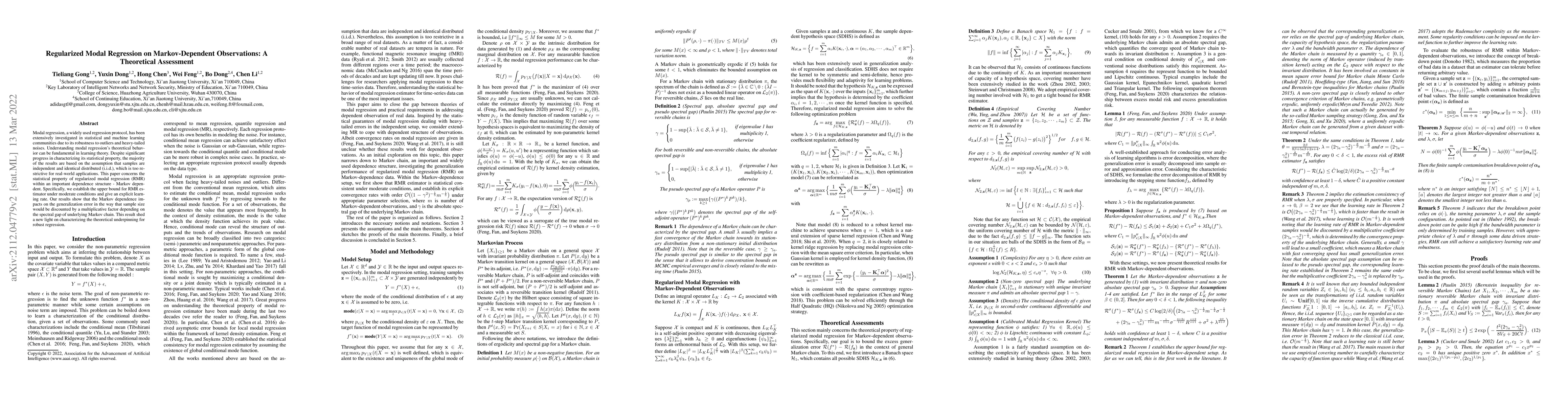 Thumbnail for Regularized Modal Regression on Markov-dependent Observations: A
  Theoretical Assessment