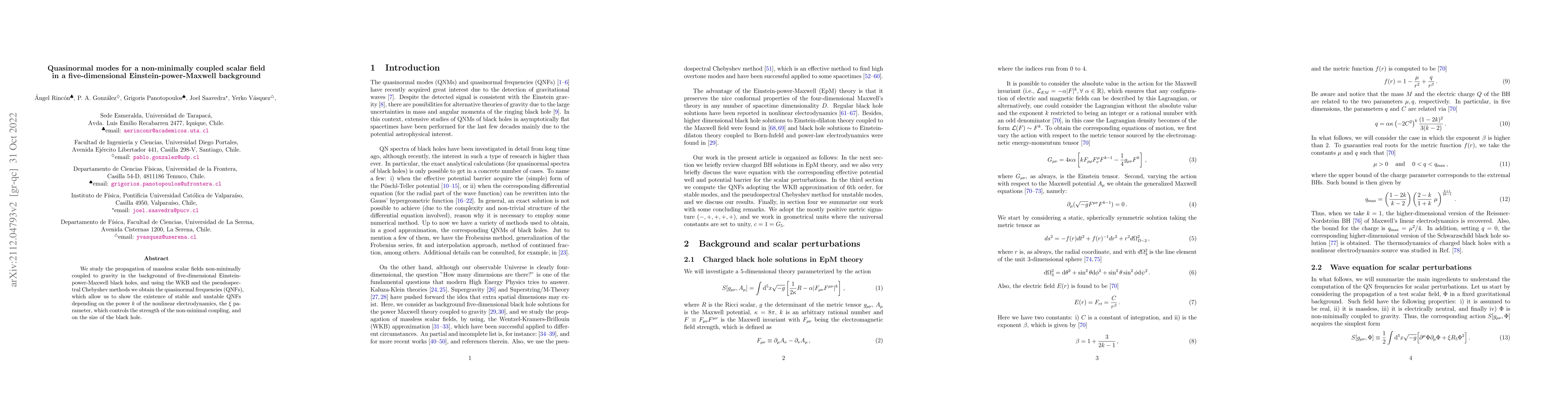Thumbnail for Quasinormal modes for a non-minimally coupled scalar field in a
  five-dimensional Einstein-power-Maxwell background