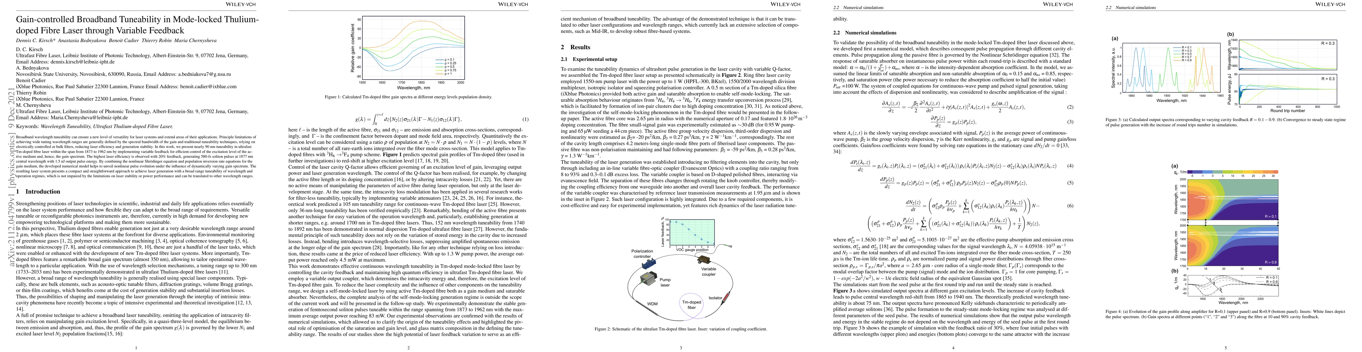 Thumbnail for Gain-controlled Broadband Tuneability in Mode-locked Thulium-doped Fibre
  Laser through Variable Feedback