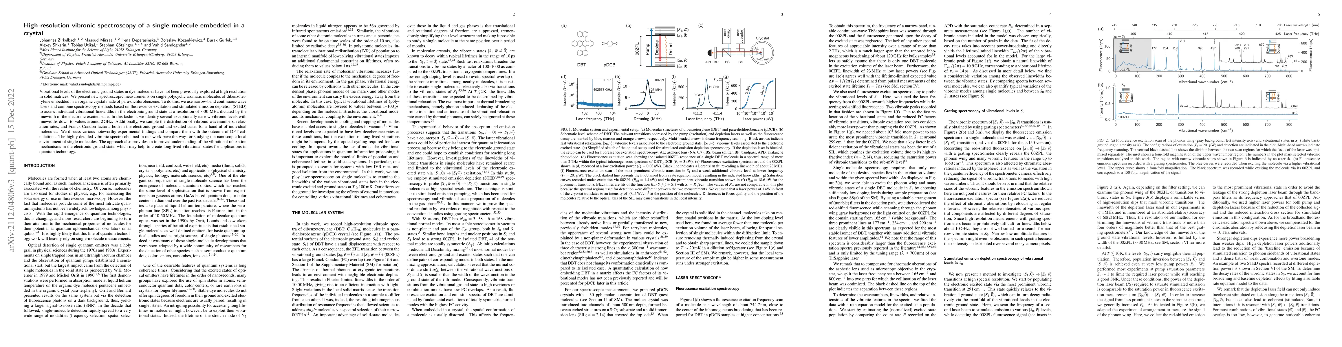 Thumbnail for High-resolution vibronic spectroscopy of a single molecule embedded in a
  crystal