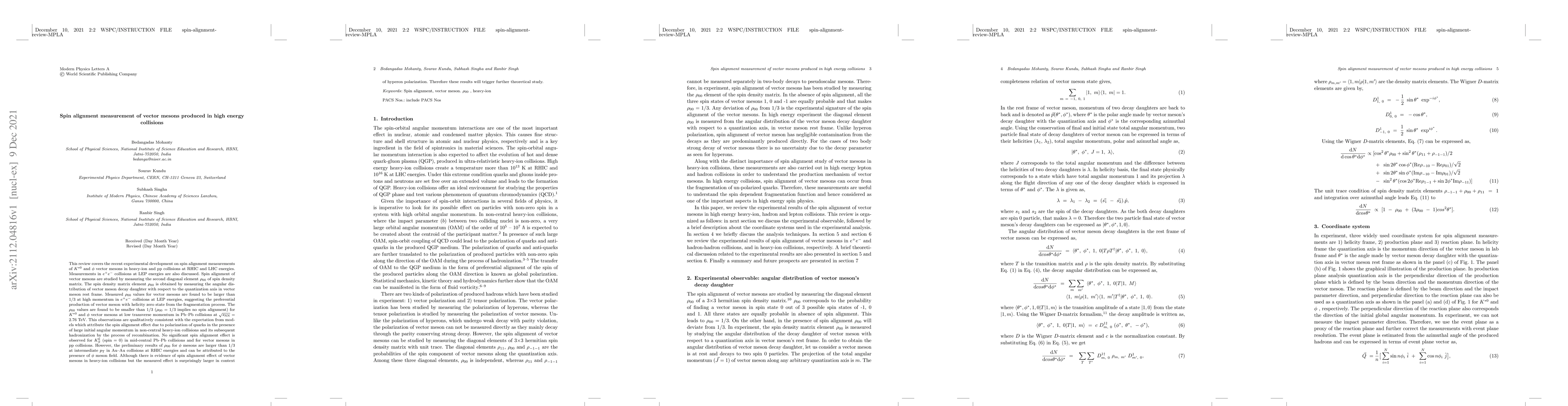 Thumbnail for Spin alignment measurement of vector mesons produced in high energy
  collisions
