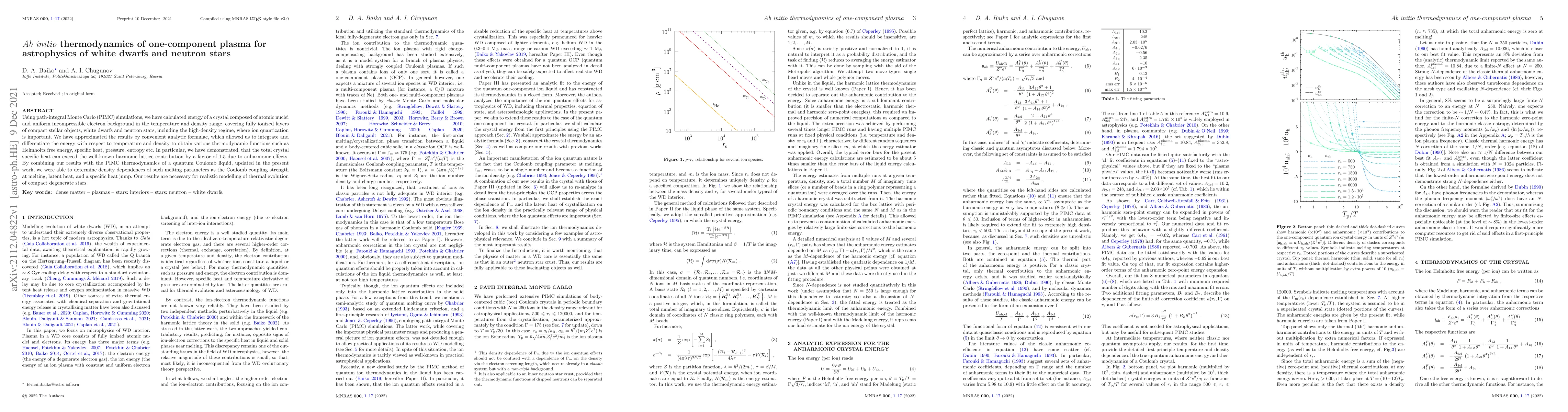Thumbnail for $Ab~initio$ thermodynamics of one-component plasma for astrophysics of
  white dwarfs and neutron stars
