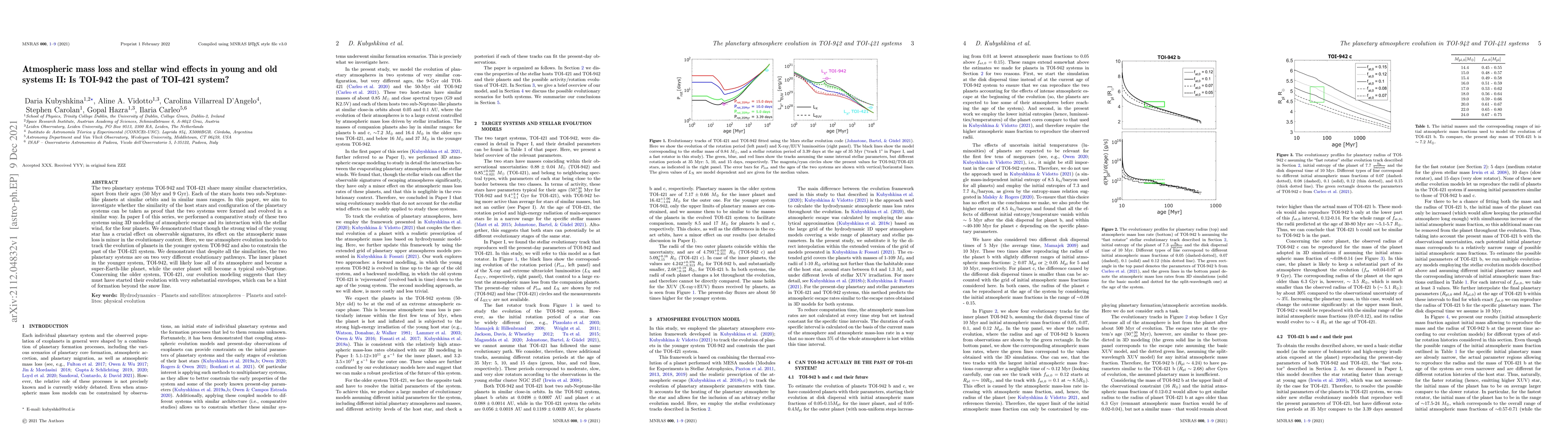 Thumbnail for Atmospheric mass loss and stellar wind effects in young and old systems
  II: Is TOI-942 the past of TOI-421 system?