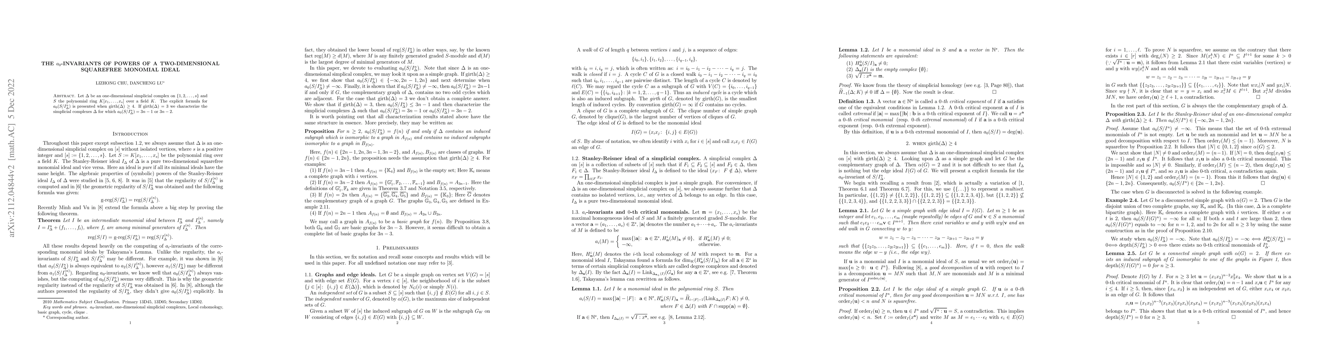 Thumbnail for The $a_0$-invariants of powers of a two-dimensional squarefree monomial
  ideal