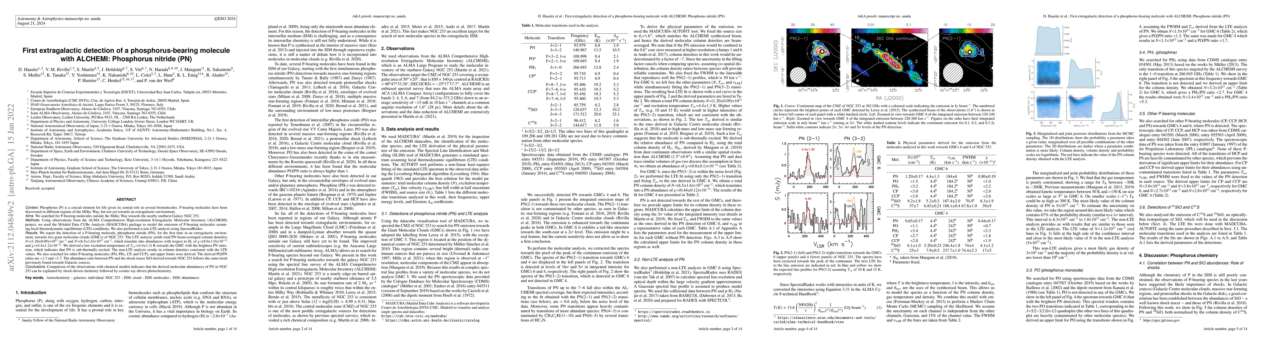 Thumbnail for First extragalactic detection of a phosphorus-bearing molecule with
  ALCHEMI: phosphorus nitride (PN)
