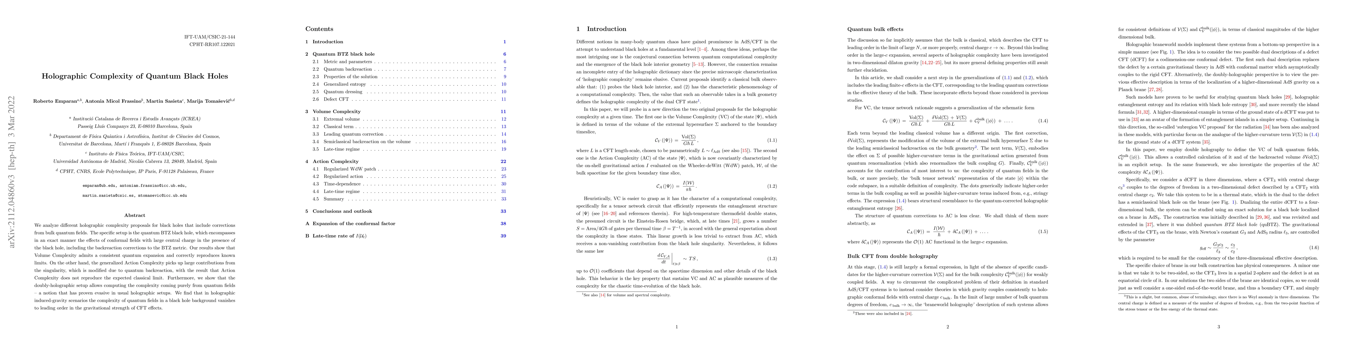 Thumbnail for Holographic Complexity of Quantum Black Holes