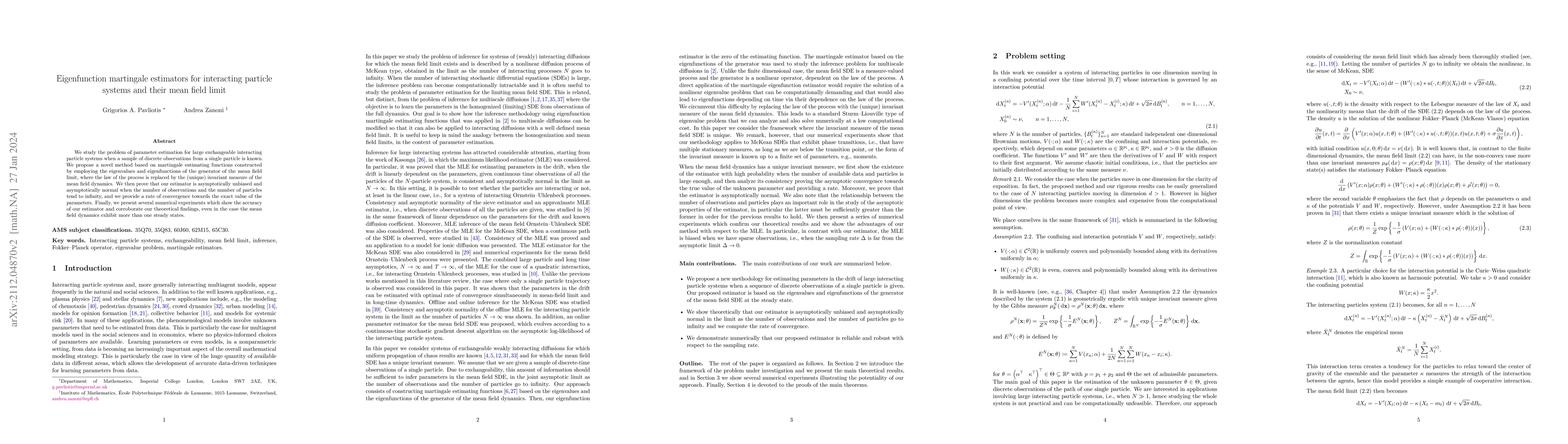 Thumbnail for Eigenfunction martingale estimators for interacting particle systems and
  their mean field limit