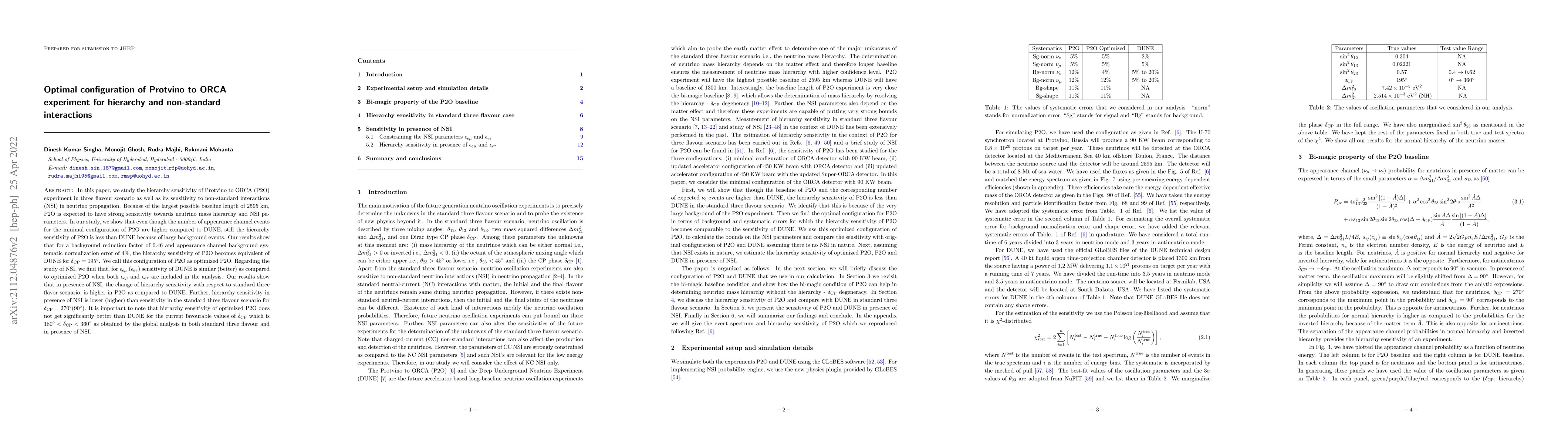 Thumbnail for Optimal configuration of Protvino to ORCA experiment for hierarchy and
  non-standard interactions
