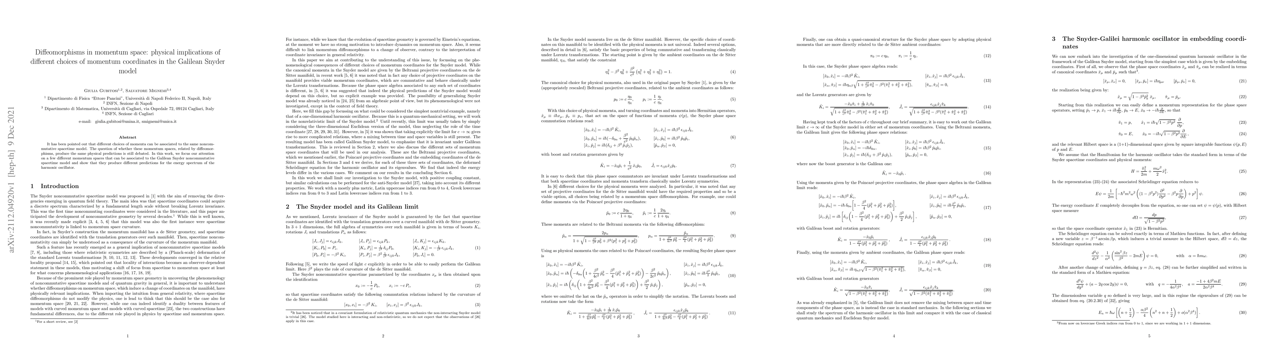 Thumbnail for Diffeomorphisms in momentum space: physical implications of different
  choices of momentum coordinates in the Galilean Snyder model