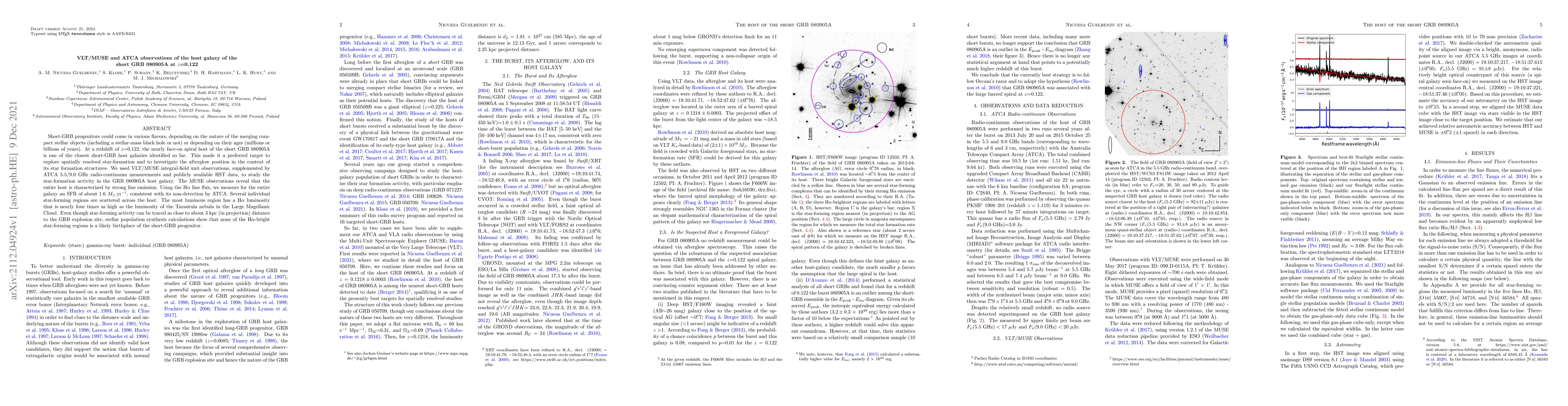 Thumbnail for VLT/MUSE and ATCA observations of the host galaxy of the short GRB
  080905A at z=0.122