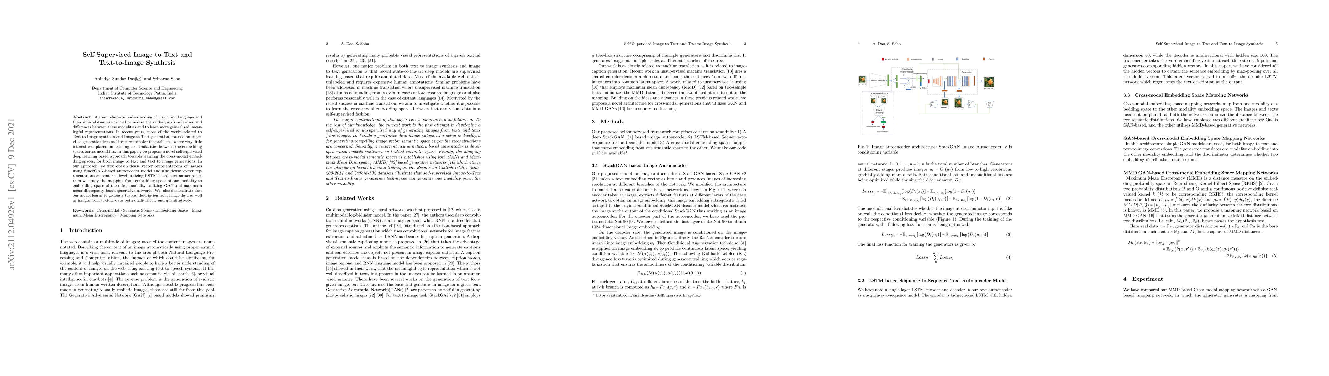 Thumbnail for Self-Supervised Image-to-Text and Text-to-Image Synthesis