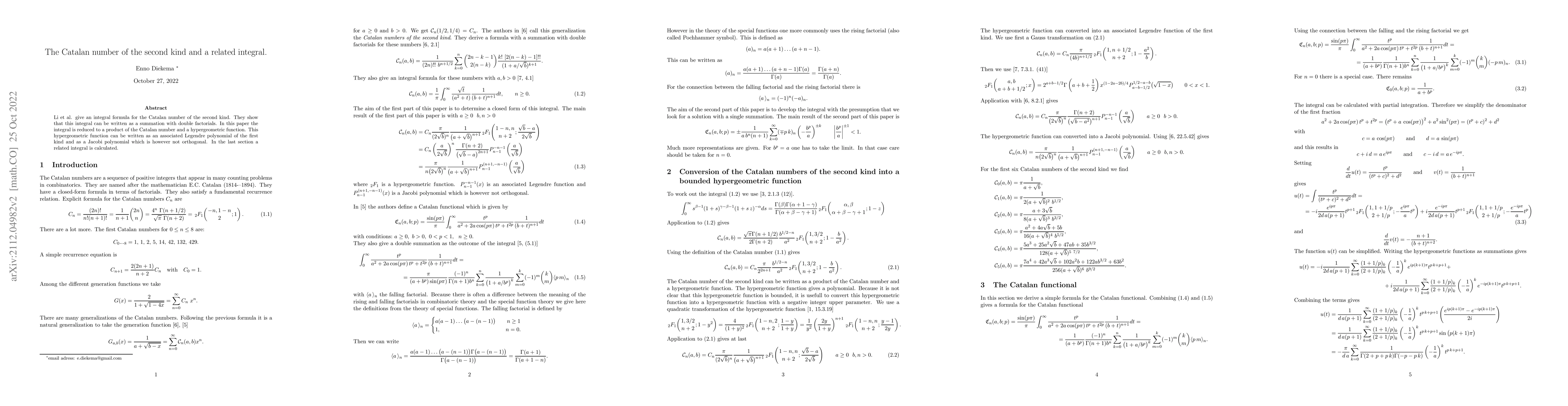 Thumbnail for The Catalan-Qi number of the second kind and a related integral