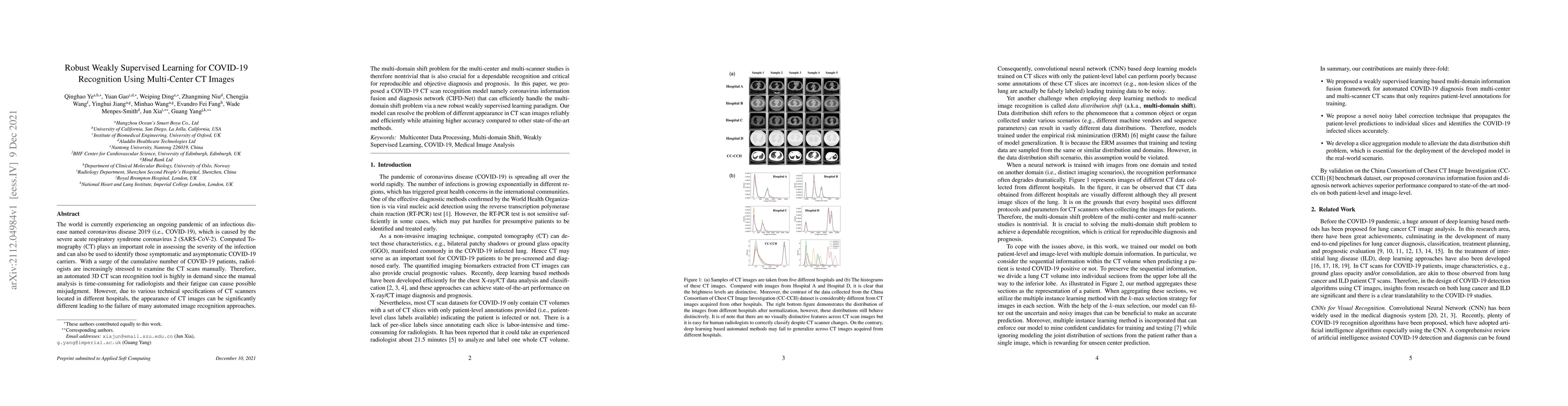Thumbnail for Robust Weakly Supervised Learning for COVID-19 Recognition Using
  Multi-Center CT Images
