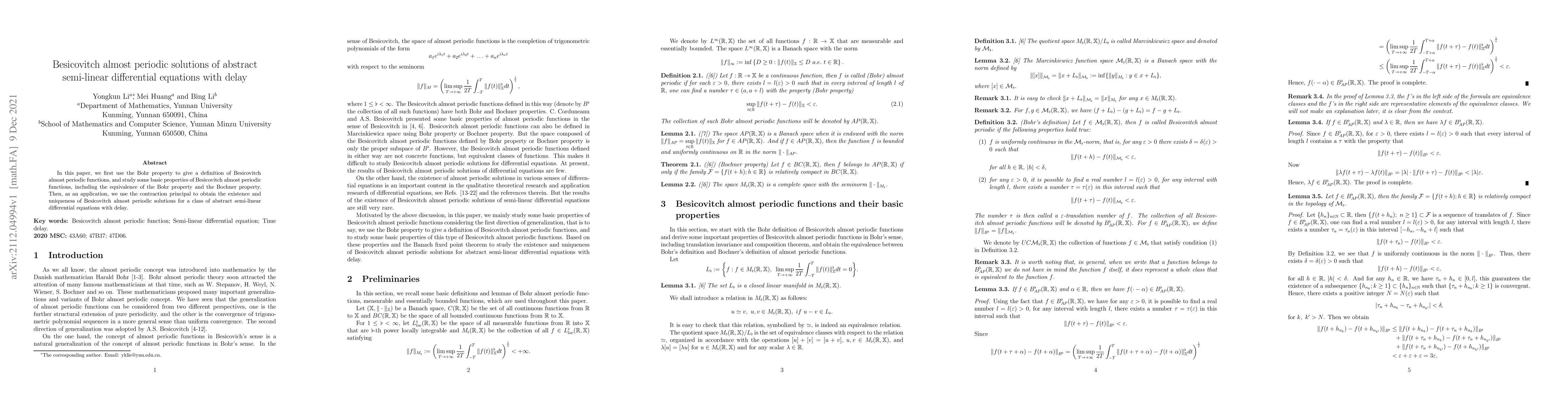 Thumbnail for Besicovitch almost periodic solutions of abstract semi-linear
  differential equations with delay