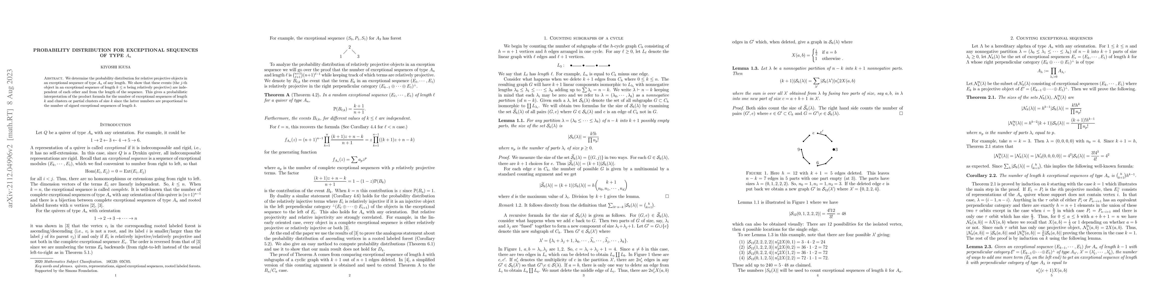Thumbnail for Probability distribution for exceptional sequences of type $A_n$
