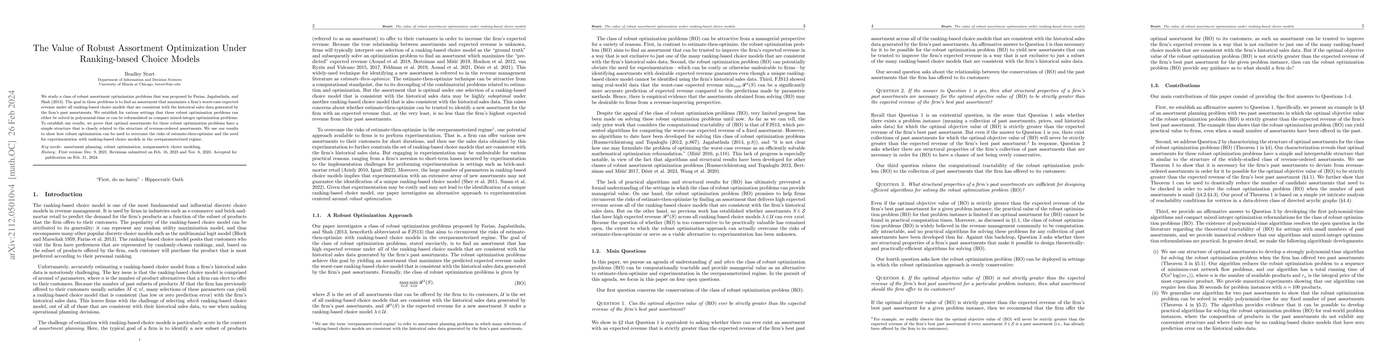 Thumbnail for The Value of Robust Assortment Optimization Under Ranking-based Choice
  Models