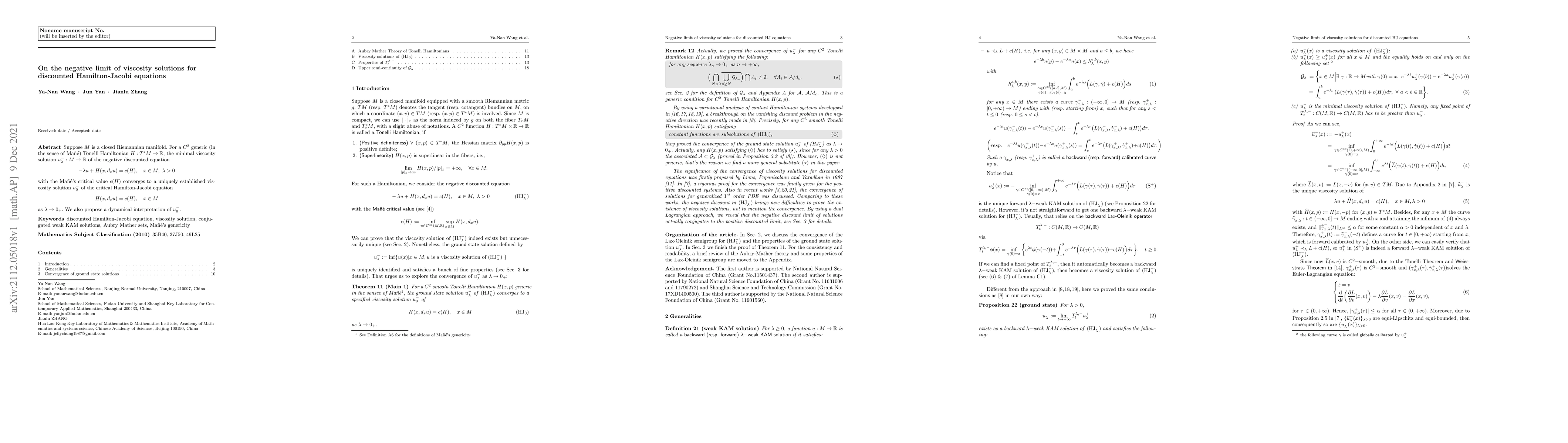 Thumbnail for On the negative limit of viscosity solutions for discounted
  Hamilton-Jacobi equations
