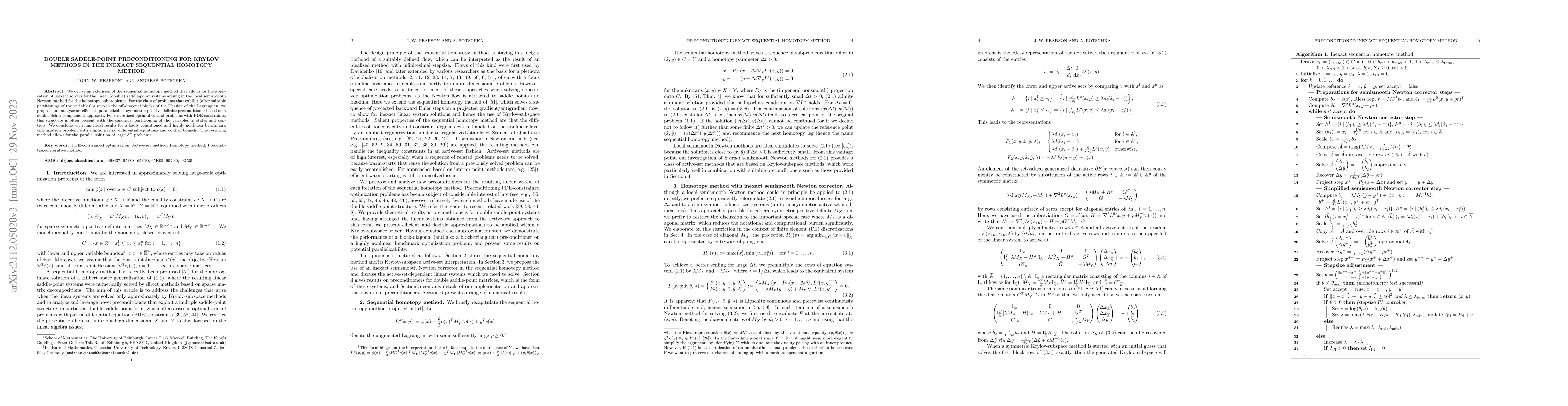 Thumbnail for Double Saddle-Point Preconditioning for Krylov Methods in the Inexact
  Sequential Homotopy Method