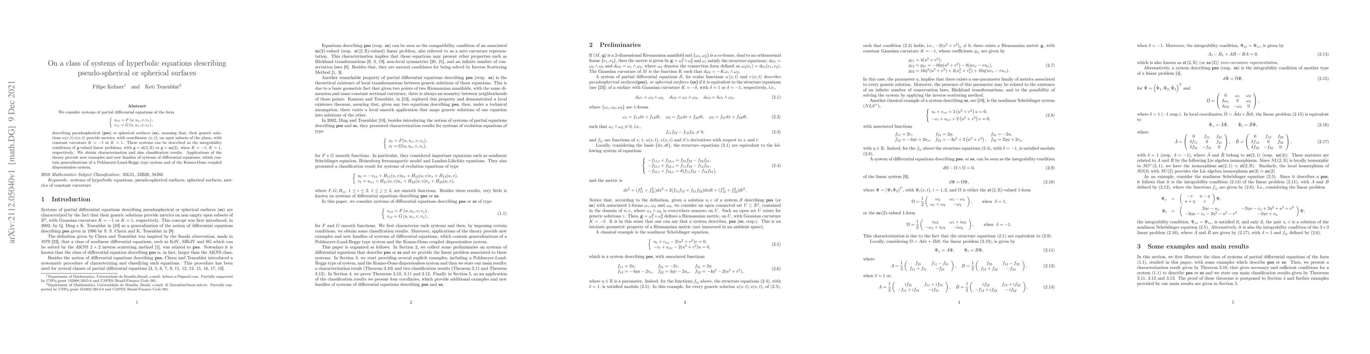 Thumbnail for On a class of systems of hyperbolic equations describing
  pseudo-spherical or spherical surfaces