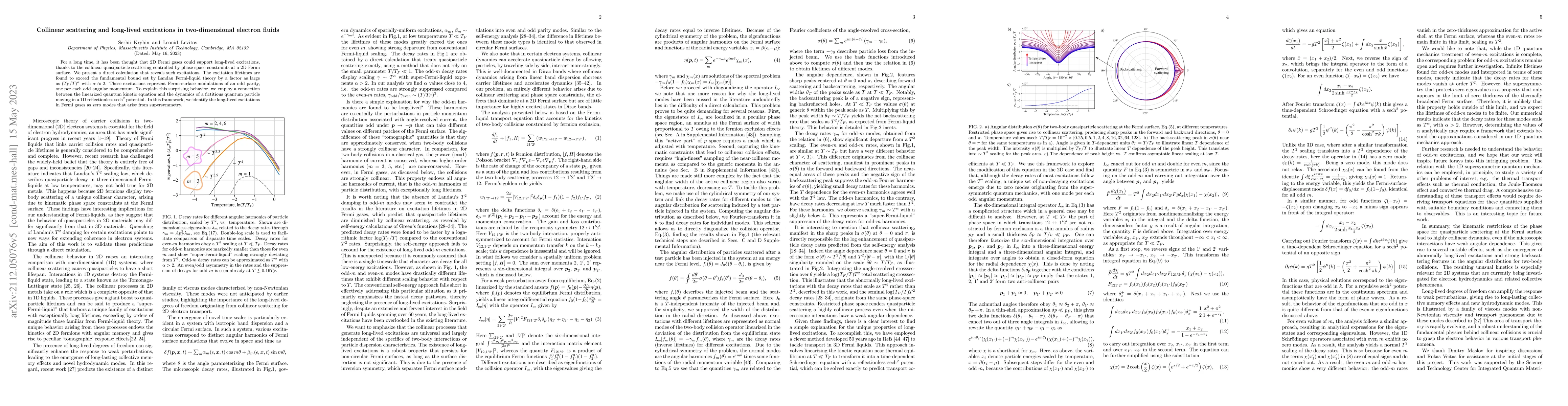 Thumbnail for Collinear scattering and long-lived excitations in two-dimensional
  electron fluids