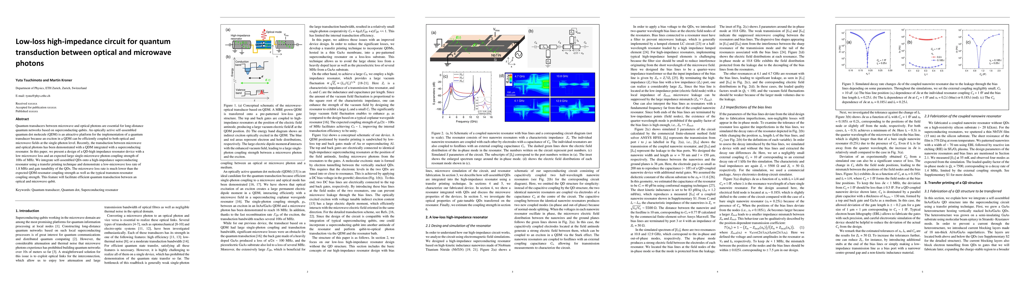 Thumbnail for Low-loss high-impedance circuit for quantum transduction between optical
  and microwave photons