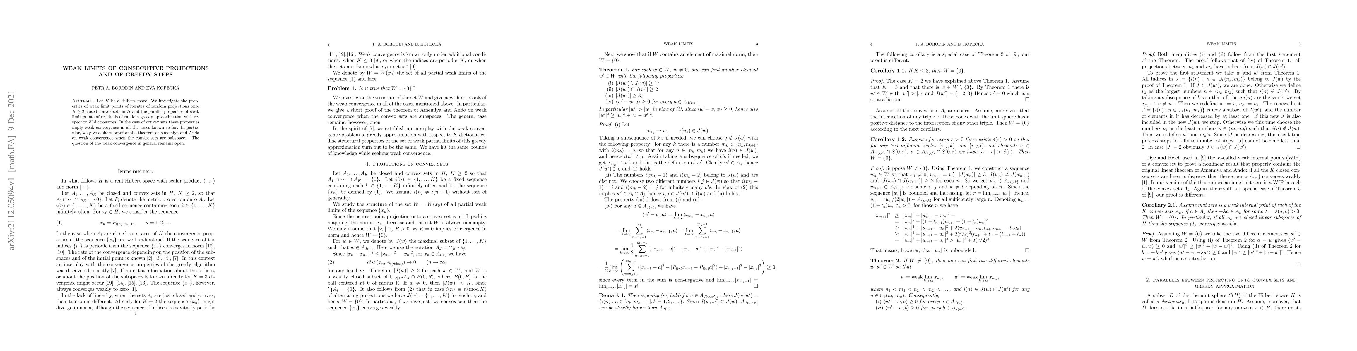 Thumbnail for Weak limits of consecutive projections and of greedy steps