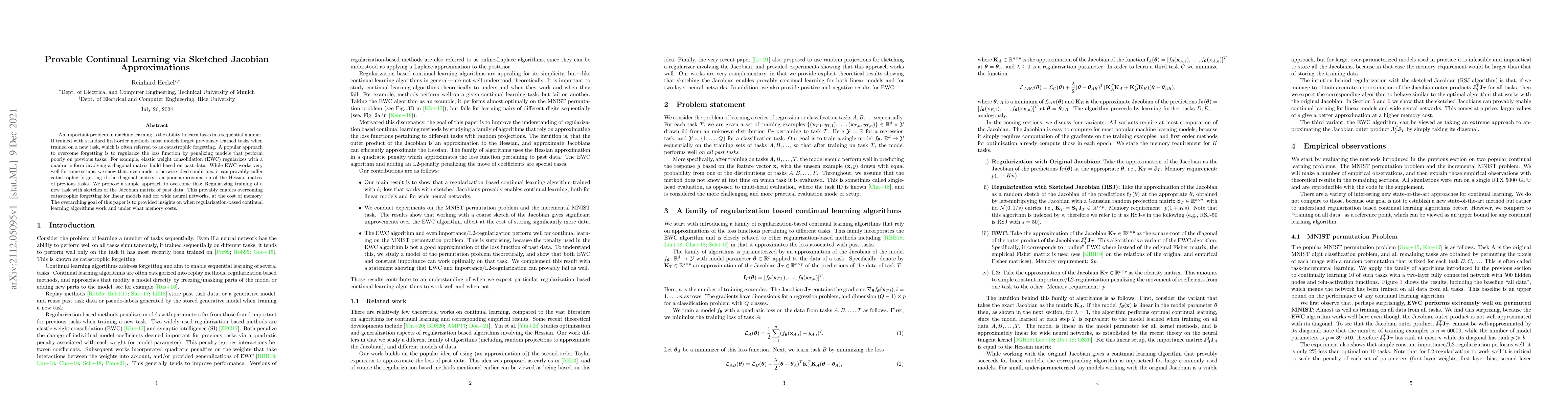 Thumbnail for Provable Continual Learning via Sketched Jacobian Approximations