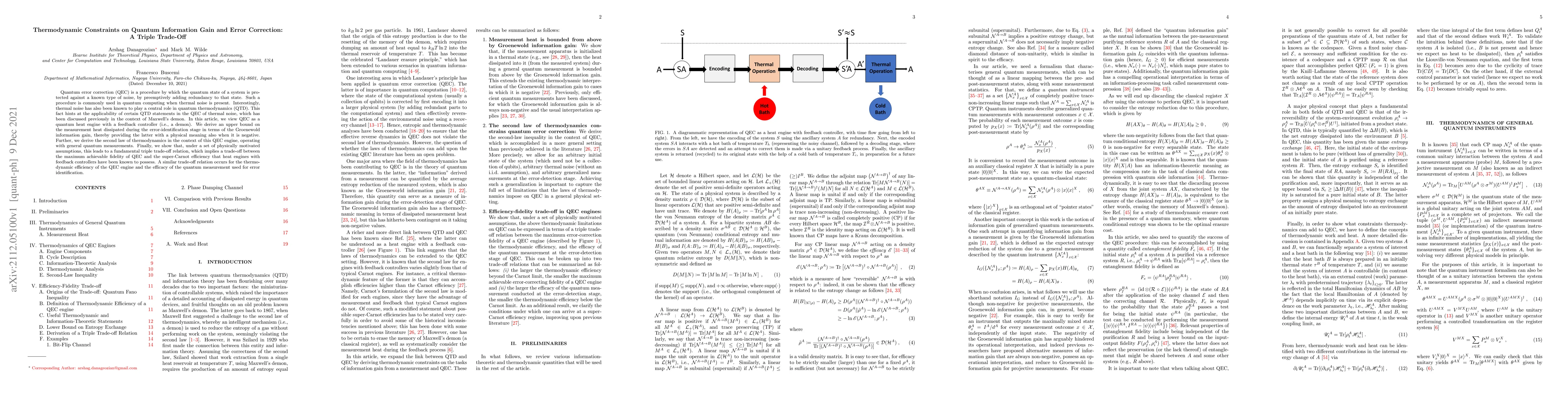 Thumbnail for Thermodynamic Constraints on Quantum Information Gain and Error
  Correction: A Triple Trade-Off