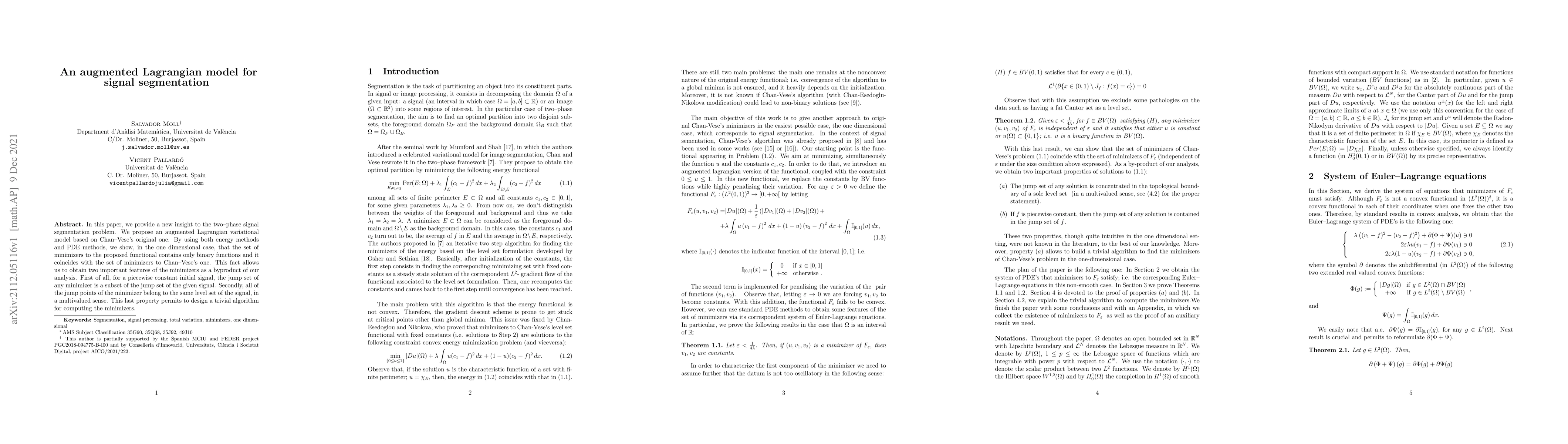 Thumbnail for An augmented Lagrangian model for signal segmentation