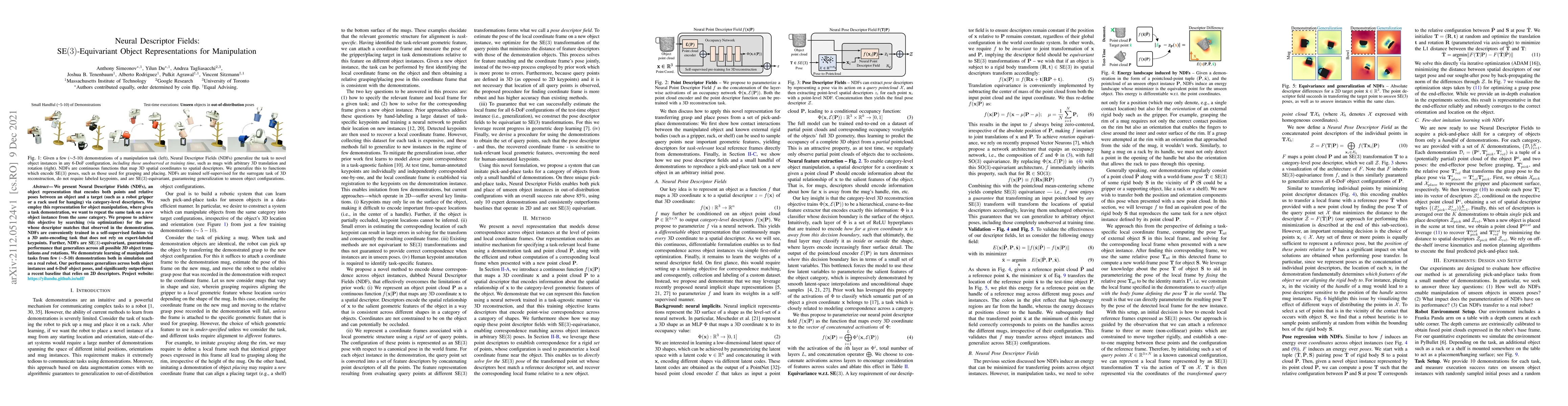 Thumbnail for Neural Descriptor Fields: SE(3)-Equivariant Object Representations for
  Manipulation