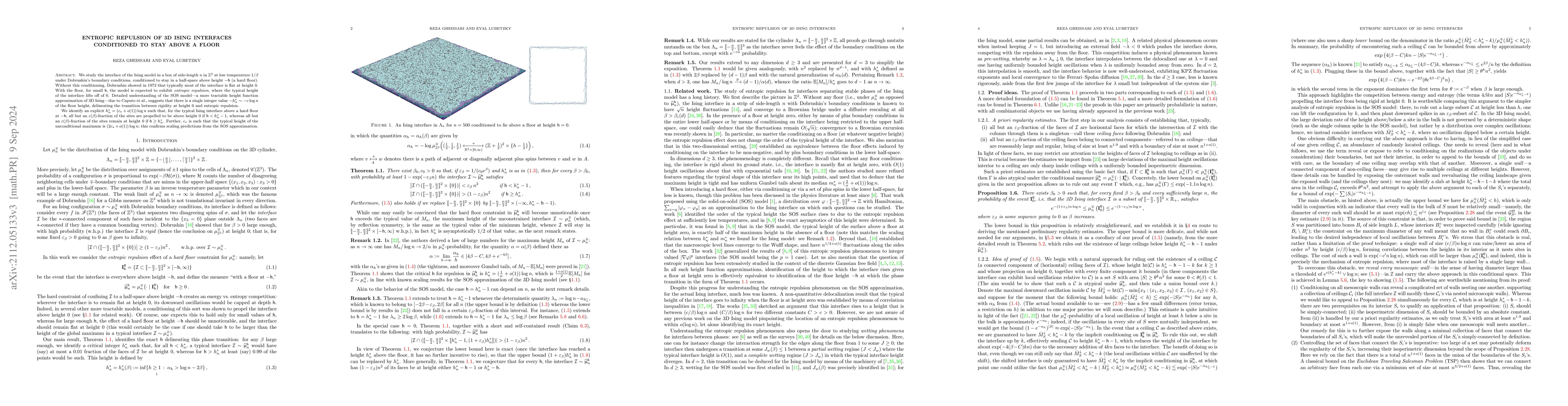 Thumbnail for Entropic repulsion of 3D Ising interfaces conditioned to stay above a
  floor