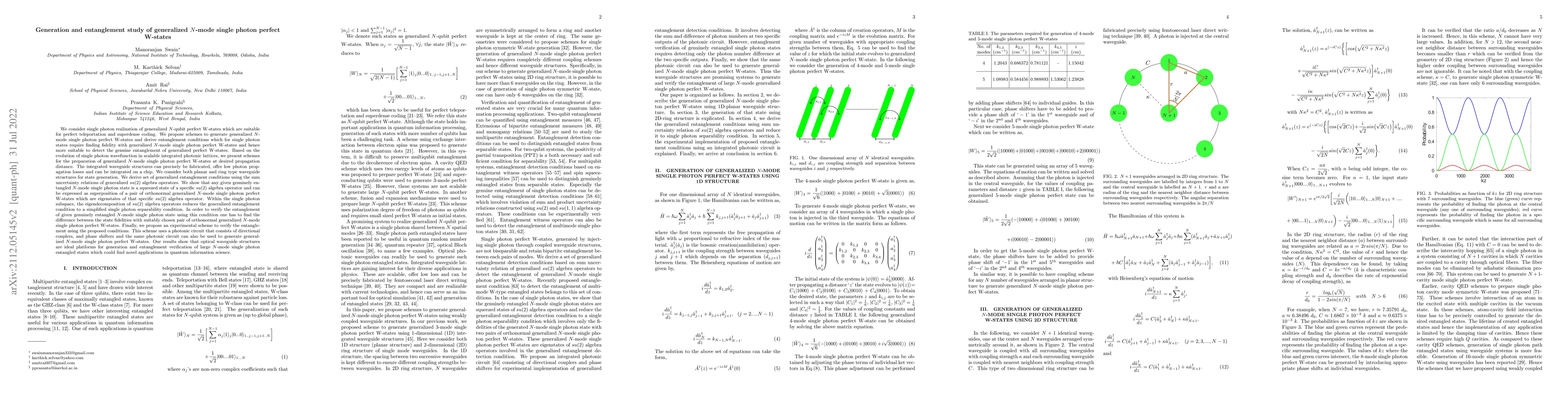 Thumbnail for Generation and entanglement study of generalized N-mode single photon
  perfect W-states