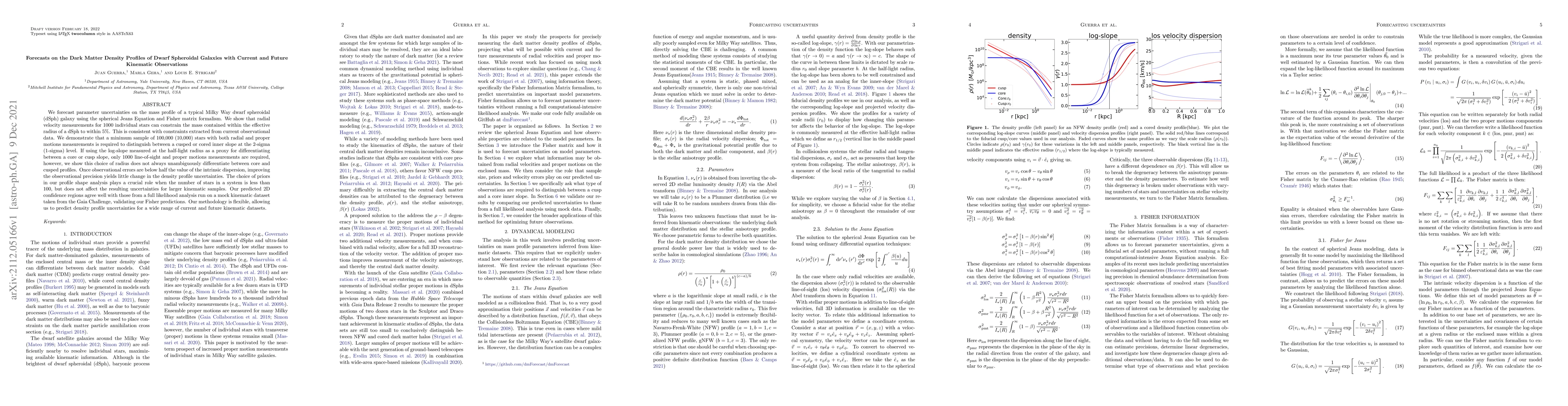 Thumbnail for Forecasts on the Dark Matter Density Profiles of Dwarf Spheroidal
  Galaxies with Current and Future Kinematic Observations