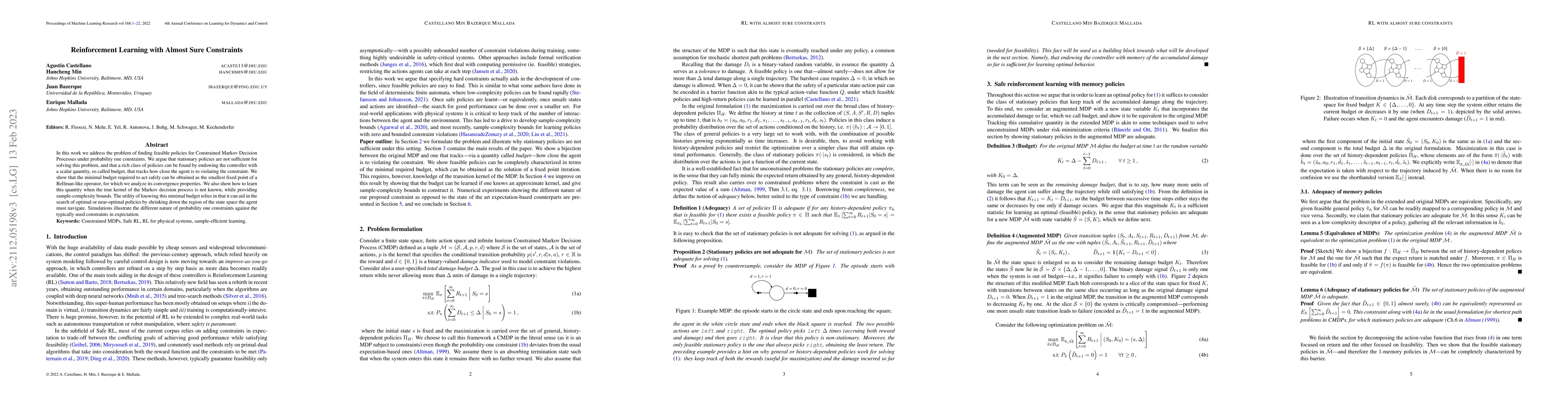 Thumbnail for Reinforcement Learning with Almost Sure Constraints