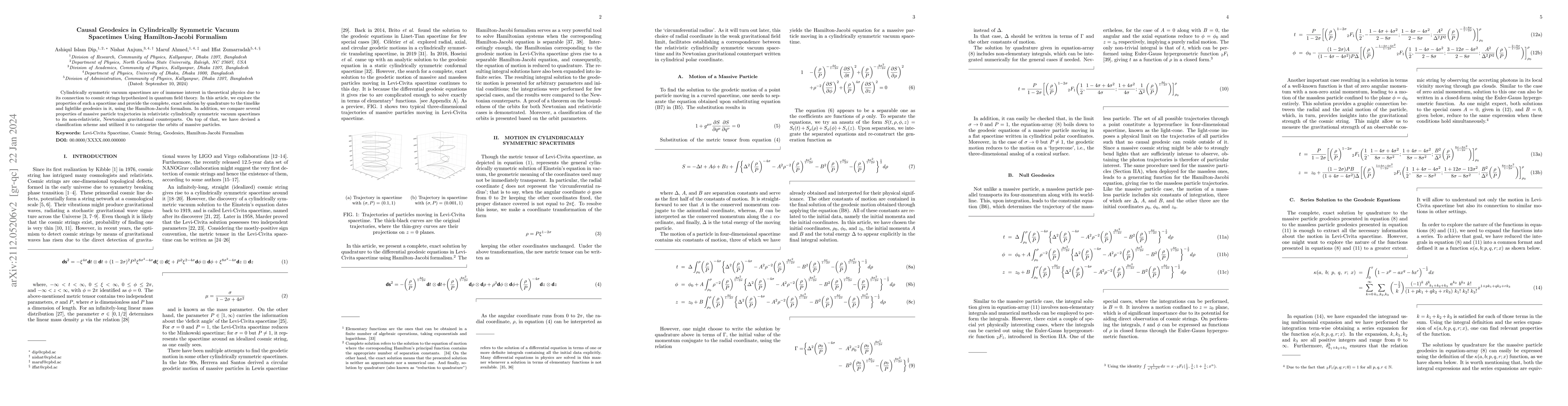 Thumbnail for Causal Geodesics in Cylindrically Symmetric Vacuum Spacetimes Using
  Hamilton-Jacobi Formalism